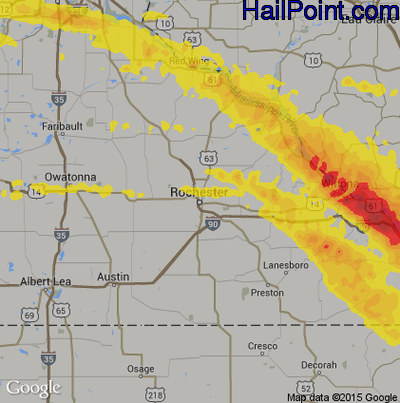 Hail Map for Rochester, MN Region on July 20, 2017