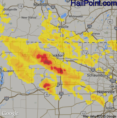 Hail Map for Rockford, IL Region on July 20, 2017