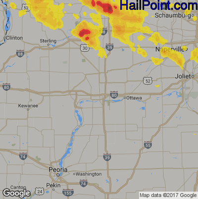 Hail Map for Peru, IL Region on July 20, 2017