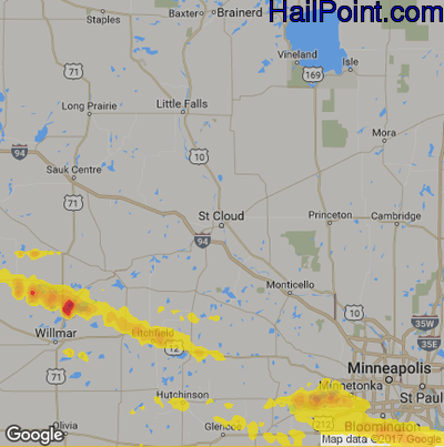 Hail Map for St Cloud, MN Region on July 20, 2017