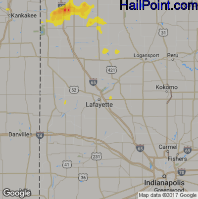 Hail Map for Layfette, IN Region on July 20, 2017