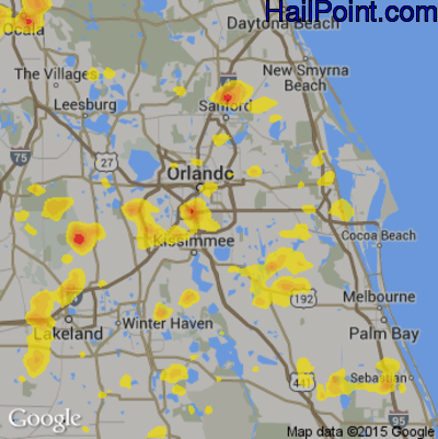 Hail Map for Orlando, FL Region on July 20, 2017