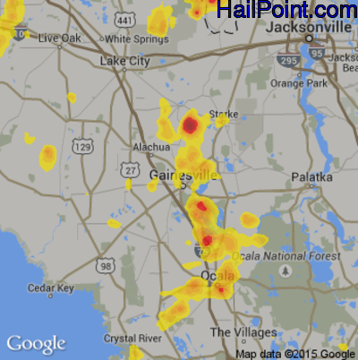 Hail Map for Gainesville, FL Region on July 20, 2017