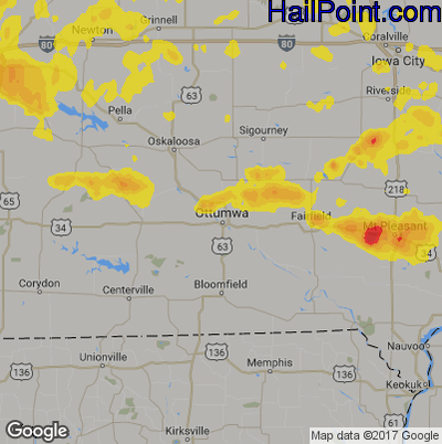 Hail Map for Ottumwa, IA Region on July 20, 2017