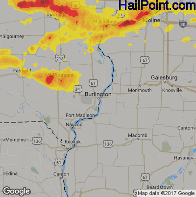 Hail Map for Burlington, IA Region on July 20, 2017