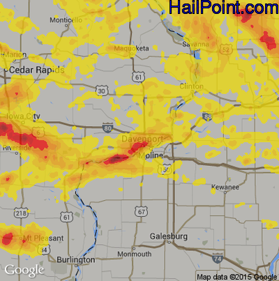 Hail Map for Davenport, IA Region on July 20, 2017