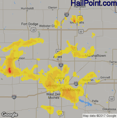 Hail Map for Ames, IA Region on July 21, 2017