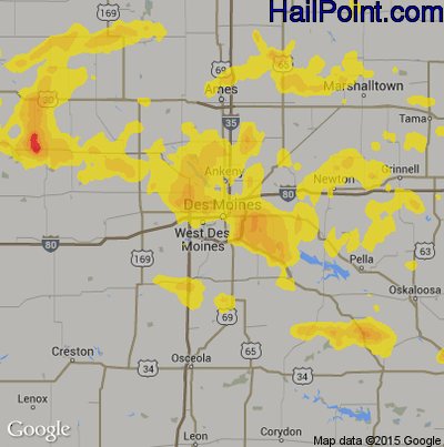 Hail Map for Des Moines, IA Region on July 21, 2017 
