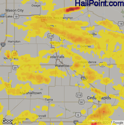Hail Map for Waterloo, IA Region on July 21, 2017 