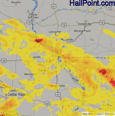 Hail Map for Dubuque, IA Region on July 21, 2017