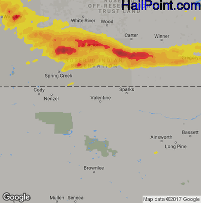 Hail Map for Valentine, NE Region on July 21, 2017