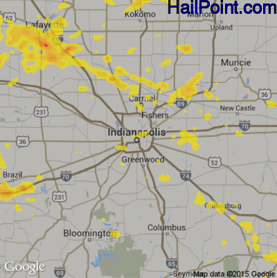 Hail Map for Indianapolis, IN Region on July 21, 2017