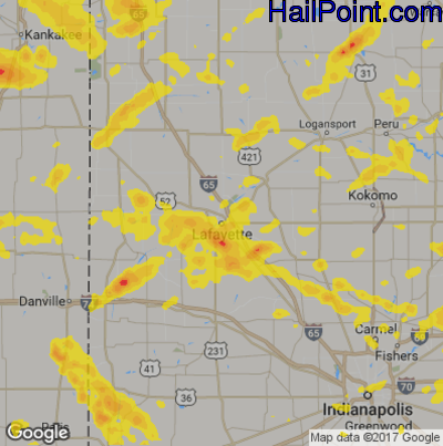 Hail Map for Layfette, IN Region on July 21, 2017