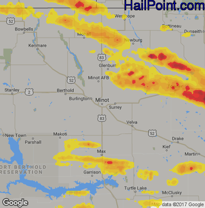 Hail Map for Minot, ND Region on July 21, 2017 