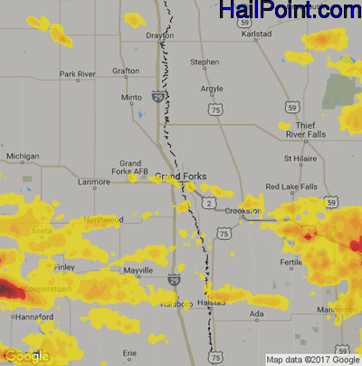 Hail Map for Grand Forks, ND Region on July 21, 2017