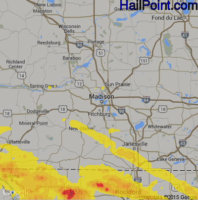Hail Map for Madison, WI Region on July 21, 2017 