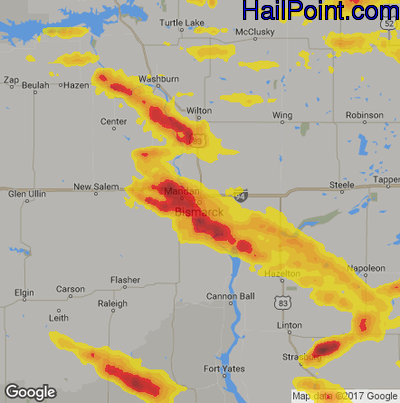 Hail Map for Bismark, ND Region on July 21, 2017