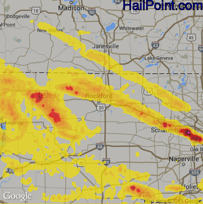 Hail Map for Rockford, IL Region on July 21, 2017
