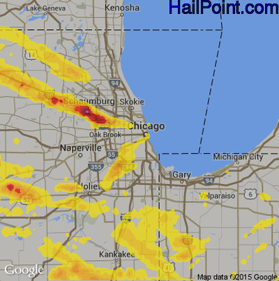 Hail Map for Chicago, IL Region on July 21, 2017