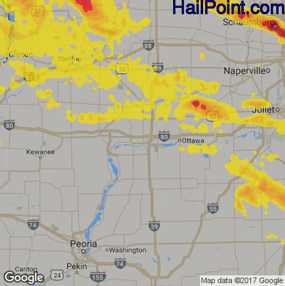 Hail Map for Peru, IL Region on July 21, 2017