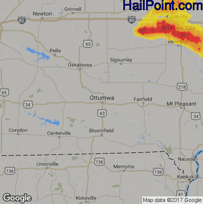 Hail Map for Ottumwa, IA Region on July 21, 2017