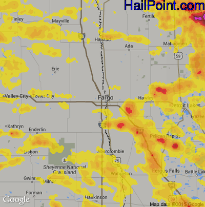 Hail Map for Fargo, ND Region on July 21, 2017