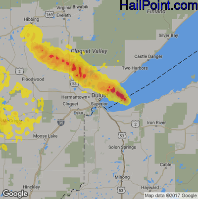Hail Map for Duluth, MN Region on July 21, 2017