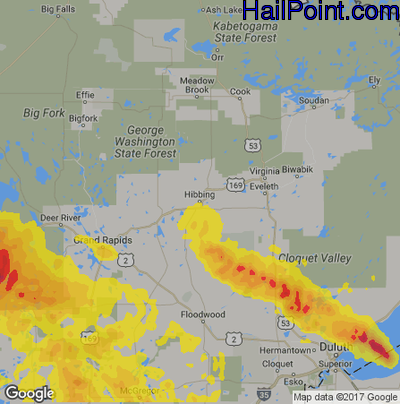 Hail Map for Hibbing, MN Region on July 21, 2017