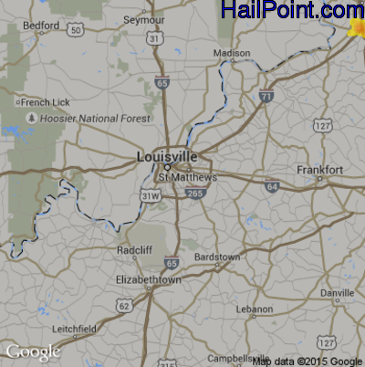 Hail Map for Louisville, KY Region on July 22, 2017