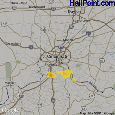 Hail Map for Cincinnati, OH Region on July 22, 2017