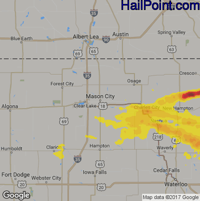 Hail Map for Mason City, IA Region on July 22, 2017