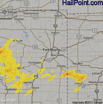 Hail Map for Fort Wayne, IN Region on July 22, 2017