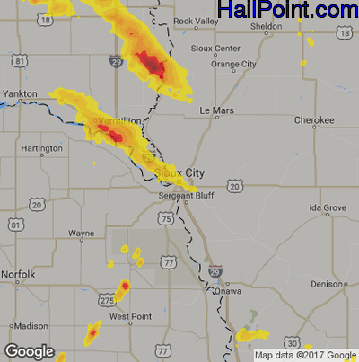Hail Map for Sioux City, IA Region on July 22, 2017