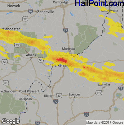 Hail Map for Parkersburg, WV Region on July 22, 2017
