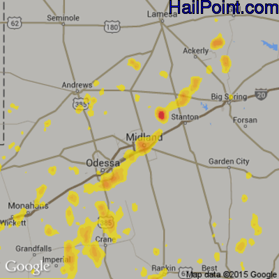 Hail Map for Midland, TX Region on July 22, 2017