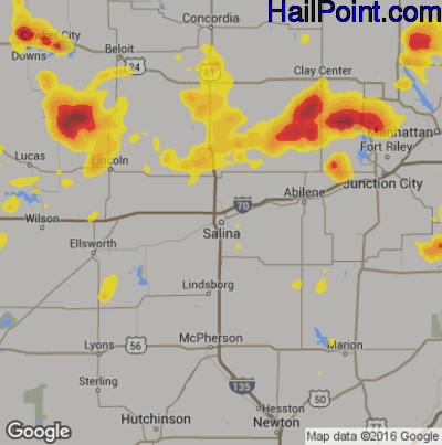 Hail Map for Salina, KS Region on July 22, 2017 