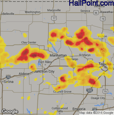 Hail Map for Mahhattan, KS Region on July 22, 2017