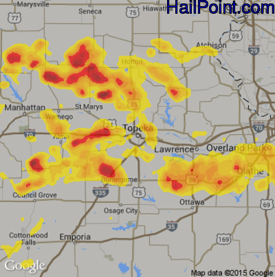 Hail Map for Topeka, KS Region on July 22, 2017