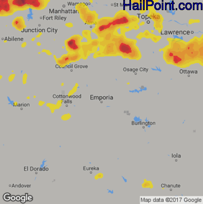 Hail Map for Emporia, KS Region on July 22, 2017