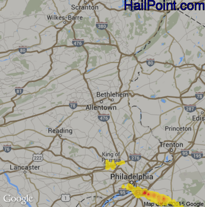 Hail Map for Allentown, PA Region on July 22, 2017