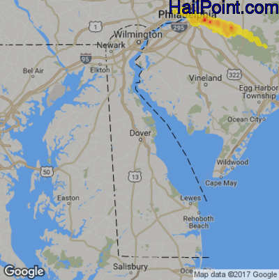 Hail Map for Dover, DE Region on July 22, 2017