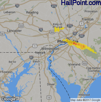 Hail Map for Wilmington, DE Region on July 22, 2017