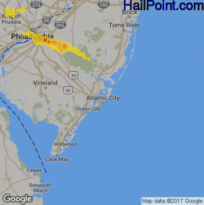 Hail Map for Atlantic City, NJ Region on July 22, 2017