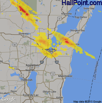 Hail Map for Green Bay, WI Region on July 22, 2017