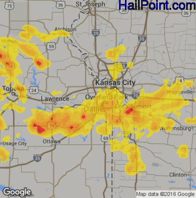 Hail Map for Shawnee, KS Region on July 22, 2017