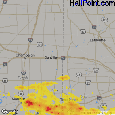 Hail Map for Danville, IL Region on July 22, 2017