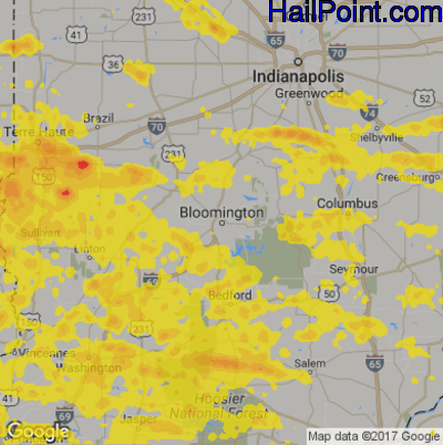 Hail Map for Bloomington, IN Region on July 22, 2017