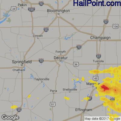Hail Map for Decatur, IL Region on July 23, 2017