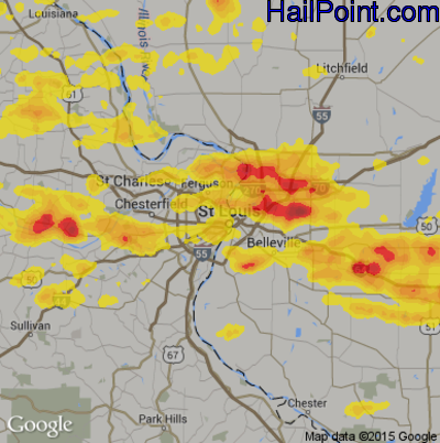 Hail Map for St. Louis, MO Region on July 23, 2017