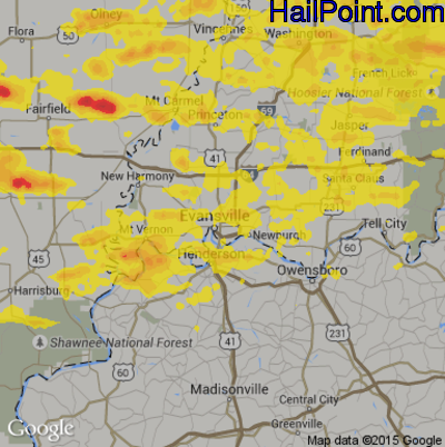 Hail Map for Evansville, IN Region on July 23, 2017